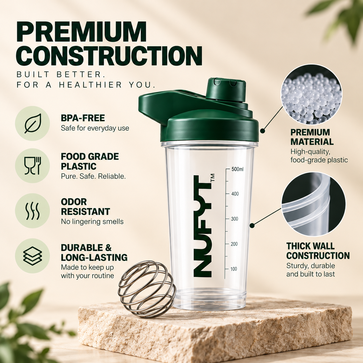 NUFYT SHAKER: Durable BPA-Free Bottle