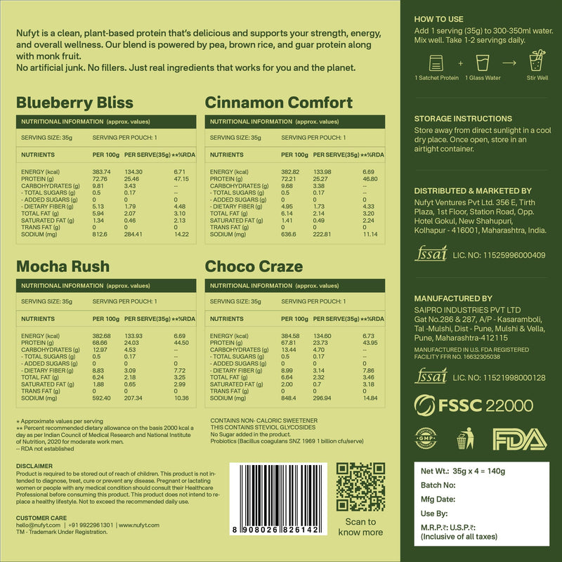 NUFYT trial pack box with various protein supplement samples for health and fitness nutrition.